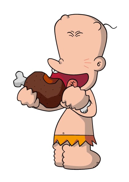 おいしそうに肉にかぶりつく、はじめ人間ゴン。(C)そのやま企画／ぴえろ