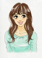 桜沢エリカが描いた浦浜アリサ。ぱっちりお目々、ヴォリューミーなまつげ、ぽってりとしたくちびるの本人にクリソツ。