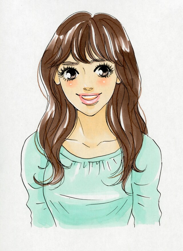 桜沢エリカが描いた浦浜アリサ。ぱっちりお目々、ヴォリューミーなまつげ、ぽってりとしたくちびるの本人にクリソツ。