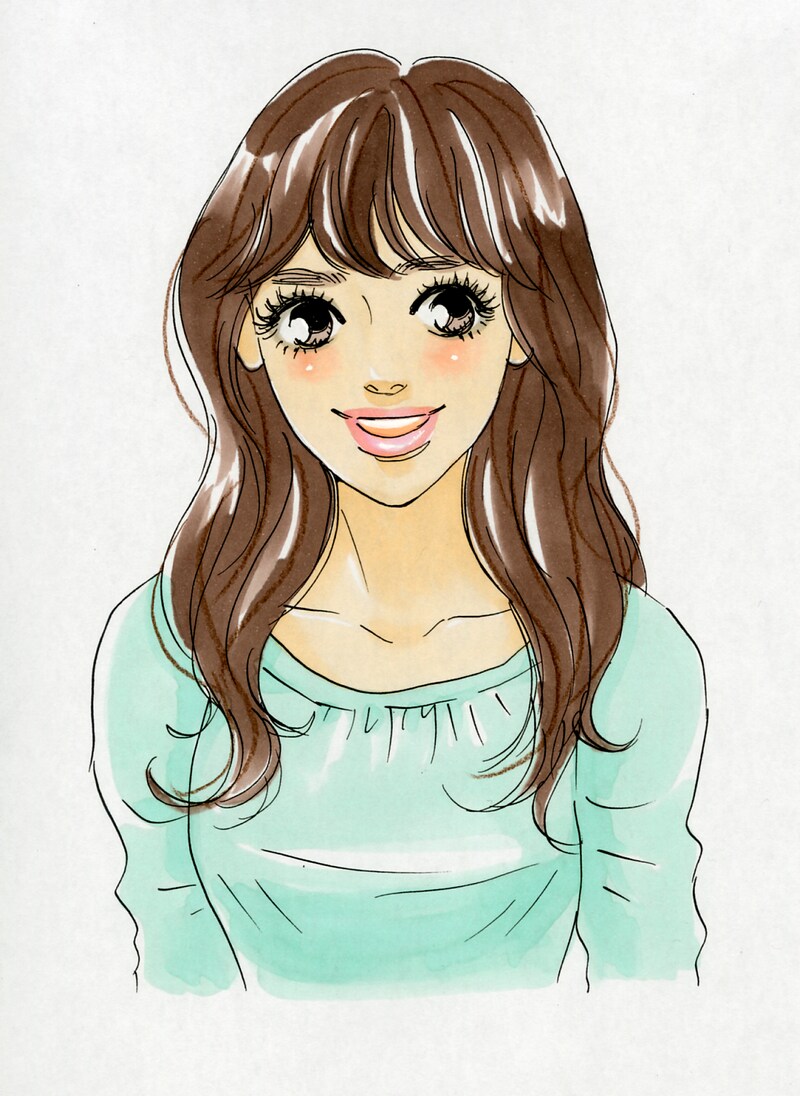 桜沢エリカが描いた浦浜アリサ。ぱっちりお目々、ヴォリューミーなまつげ、ぽってりとしたくちびるの本人にクリソツ。
