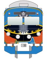 前面は“車掌さん”をフィーチャーした大胆なデザイン。(C)Leiji Matsumoto, SEIBU RAILway Co.,LTD.