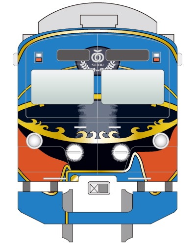 前面は“車掌さん”をフィーチャーした大胆なデザイン。(C)Leiji Matsumoto, SEIBU RAILway Co.,LTD.