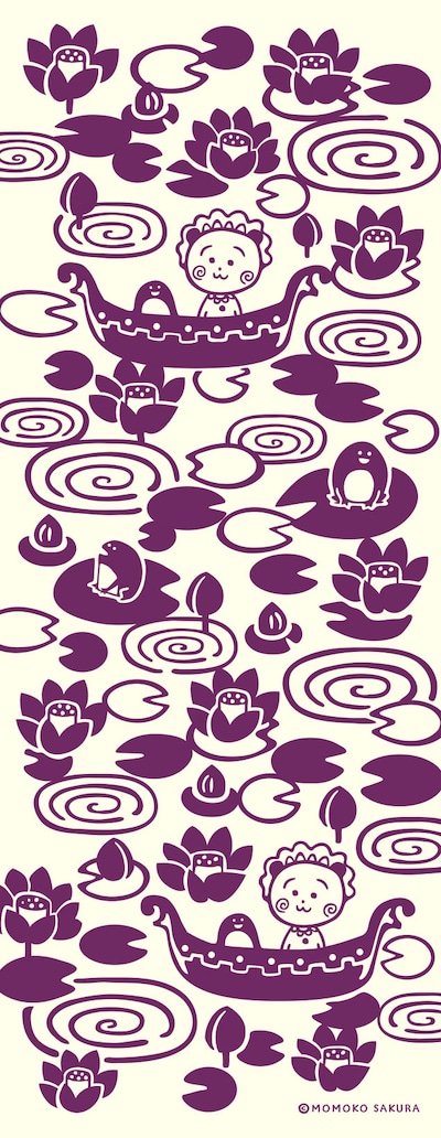 コジコジとかえるのトミーが蓮の咲いた池を散歩する「蓮池」。(C)MOMOKO SAKURA