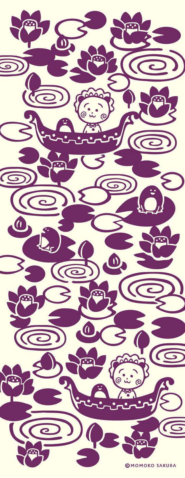 コジコジとかえるのトミーが蓮の咲いた池を散歩する「蓮池」。(C)MOMOKO SAKURA