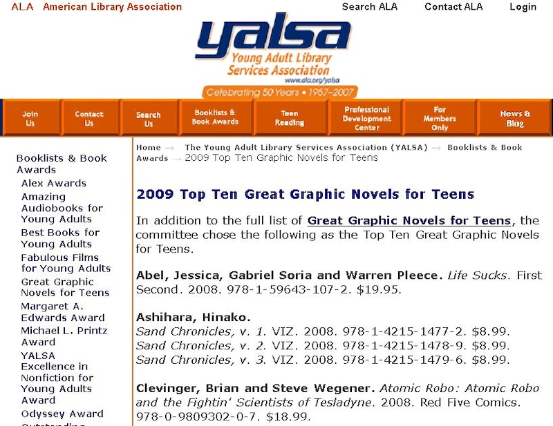 トップ10などの結果はヤングアダルト図書館サービス協会（yalsa）の公式サイトで見ることができる。
