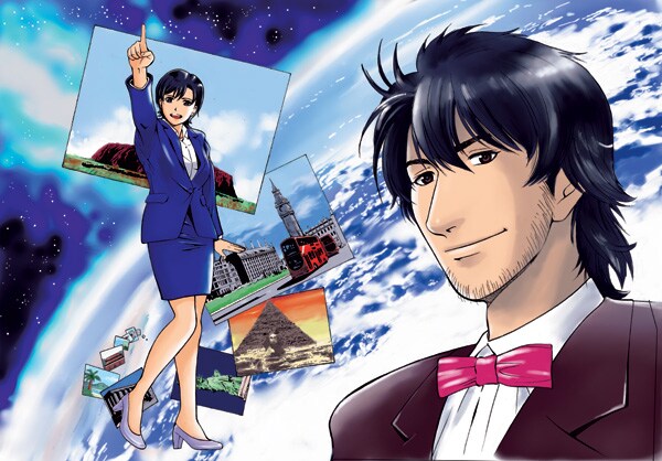 片桐正博を原作に迎えた、中野ハジメの新連載「旅人 TABI-TO」イメージイラスト。行ったことない国、食べたのことのない料理、新たな出会い。ぼくらの住むこの世界には旅に出る理由がある。