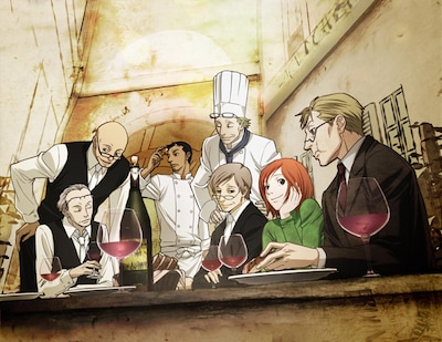 アニメ「リストランテ・パラディーゾ」キービジュアル。コラボ第1弾にて選定された眼鏡は作画に落とし込まれ、アニメ本編にて各キャラクターが着用している。（C）オノ・ナツメ／太田出版／リスパラ製作委員会