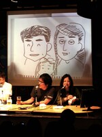 サイバラ画「皇太子ご一家」。皇室愛あふれるサイバラのトークに、八巻氏は「すいません明日殺されてるかもしれません」。