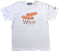 「Wurst」Tシャツフロント。プリッと噛みごたえのありそうな腸詰めのイラストはユニーク、かつオシャレ。