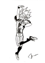 6月に完結した「アイシールド21」のキャラクター、蛭魔妖一によるシェーッ！(c)村田雄介／集英社