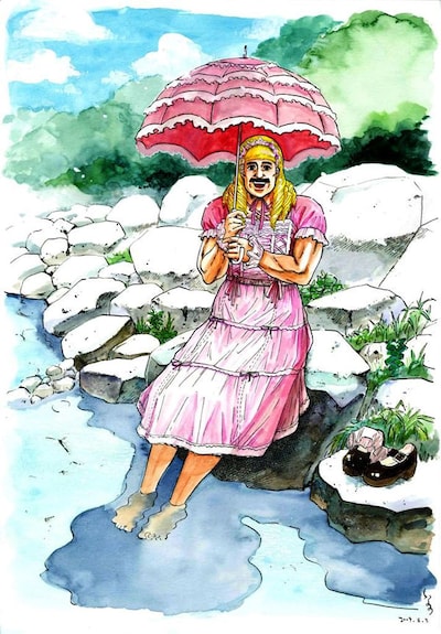 プレゼント原画となる、鳴宮凱ロリータコスプレファッションバージョン。暑い夏にぴったりのヒヤりとするイラストだ。