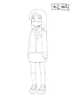 ゲーム版の設定ラフより、水上麻衣。無口な優等生だが、突然不可解な行動をとったりする。