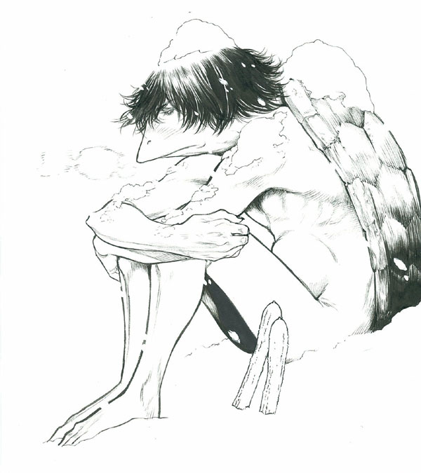 坂本眞一が描いたカッパマンガ「孤高のカッパ」より。群れから離れ、孤独な大河横断行に身を投じるカッパ「林川太郎」を主人公とした物語とのこと。もちろんそんな作品は存在しないのでファンは慌てないように。(c)集英社／週刊ヤングジャンプ／坂本眞一