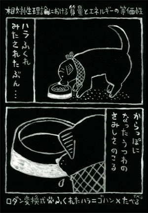 「内田かずひろ個展　相対性理論 ロダン変換式」DMイラスト。