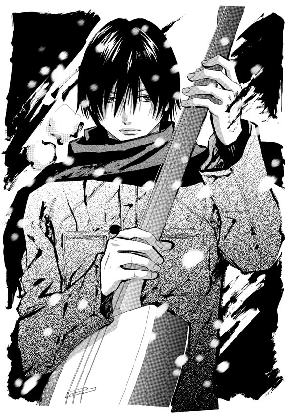 月刊少年マガジン2010年1月号に掲載される、羅川真里茂「ましろのおと」の予告カット。(C)講談社／羅川真里茂