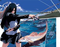「釣りチチ・渚」イメージカット。見事に大物を釣り上げるヒロイン・渚。