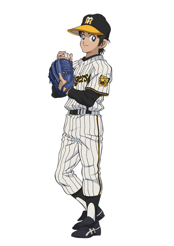 「阪神タイガース」のユニフォームを着こなした「クロスゲーム」の主人公「樹多村光」。「Joshin歳末特別企画」では、このイラストをあしらったコラボカップが各週2万名にプレゼントされる。(C)あだち充／小学館・月島バッティングセンター・テレビ東京　(C)阪神タイガース