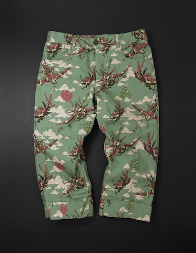 Aerosmith Narancia Ghirga Cropped Pants［green］。パンツは丈夫でソフト感のある素材を使用、裾は6cm巾で2回ロールアップできる。