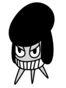 西本が描いた「ウイルスバスター2010」のイメージキャラクターのひとつ。PCの破壊行為を行う、ウイルスらしい攻撃的な表情だ。(C)西本英雄/講談社