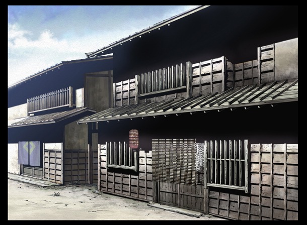 美術ボード「梅造」の店の外（昼）。(C)2010 オノ・ナツメ／小学館・さらい屋五葉製作委員会