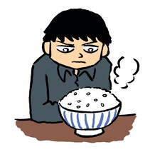 施川ユウキ「鬱ごはん」カット。白米を物憂げに見つめる主人公・鬱野たけし。（C）施川ユウキ／秋田書店