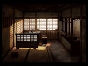 「さらい屋五葉」美術ボード。「梅の店店内（夕）」。(C)2010 オノ・ナツメ／小学館・さらい屋五葉製作委員会