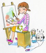 5月号からスタートする、今日マチ子の新連載「ガールズ美術」カット。