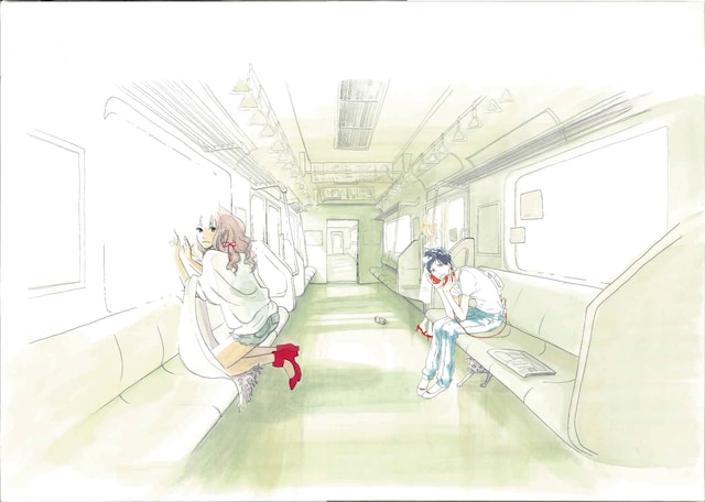 「東京無印女子物語」カバーイラスト。イラストのテーマは、「楽しかった遊びの後、始発で帰るときにふとした淋しさを感じている女の子」とのこと。