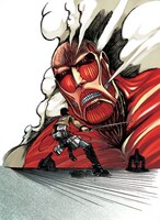 書店のクジで当たる、4等の特製消しゴムに使用される「進撃の巨人」のイラスト。