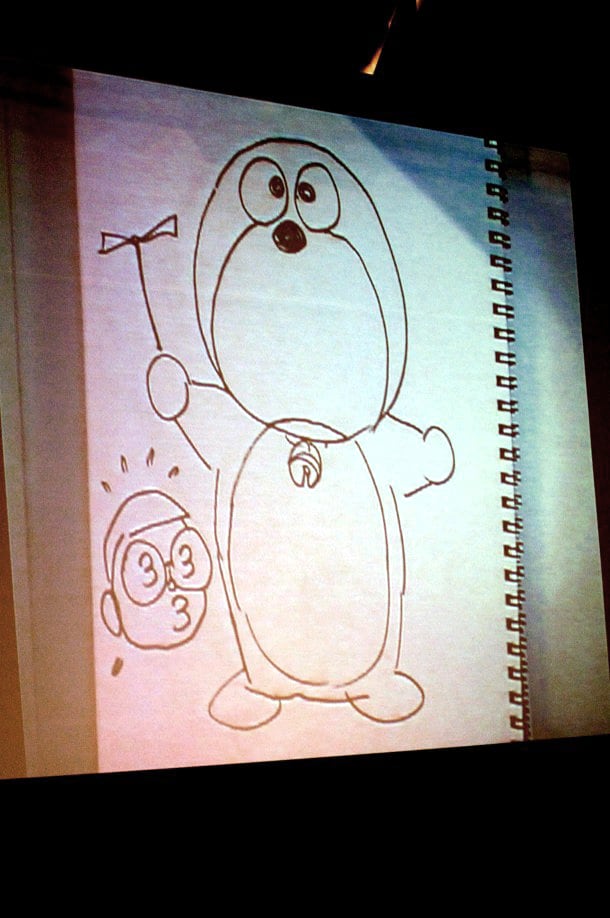 浦沢が描いた「ドラえもん」。線がしっかりしているので一見上手だが、明らかに「ドラえもん」ではない何かになっている。