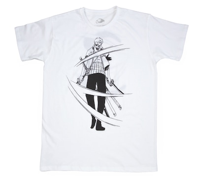 三刀流の太刀筋が舞う「ゾロ」Tシャツ。（C）尾田栄一郎/集英社・フジテレビ・東映アニメーション　発売元：（株）バンダイ