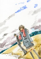 プレゼントの「町でうわさの天狗の子」複製原画。