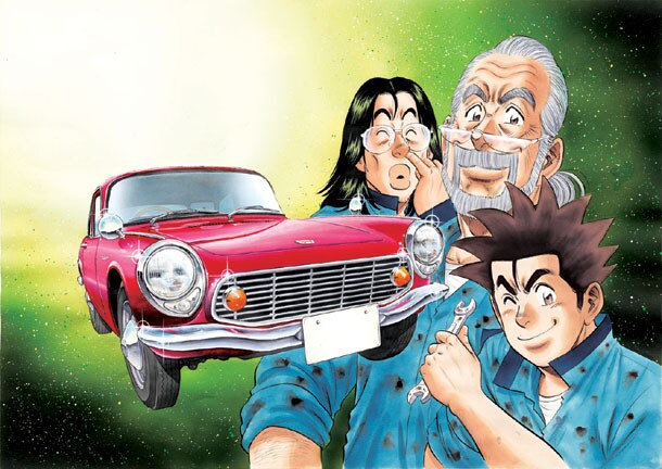 週刊コミックバンチ23号にて連載再開した「Restore Garage251 車屋夢次郎」の扉イラスト。(C)次原隆二 2010