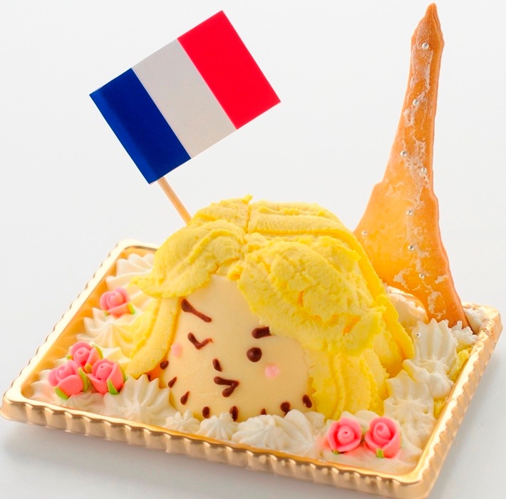 フランスの「“お洒落なお兄さんは好きですか”プリン」は、東京デザート共和国の岩瀬牧場で販売。北海道の牧場プリンでフランスの顔を表現。髪の毛は黄色いホイップクリームで作られている。まわりにはホイップクリームと砂糖菓子の薔薇や、エッフェル塔のシルエットをかたどったクッキーが飾られている。