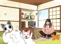 展示予定の「片桐くん家に猫がいる」カラーイラスト。(C)吉川景都 2009