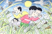 複製原画の1つ。鈴虫の鳴き声に引き寄せられて。