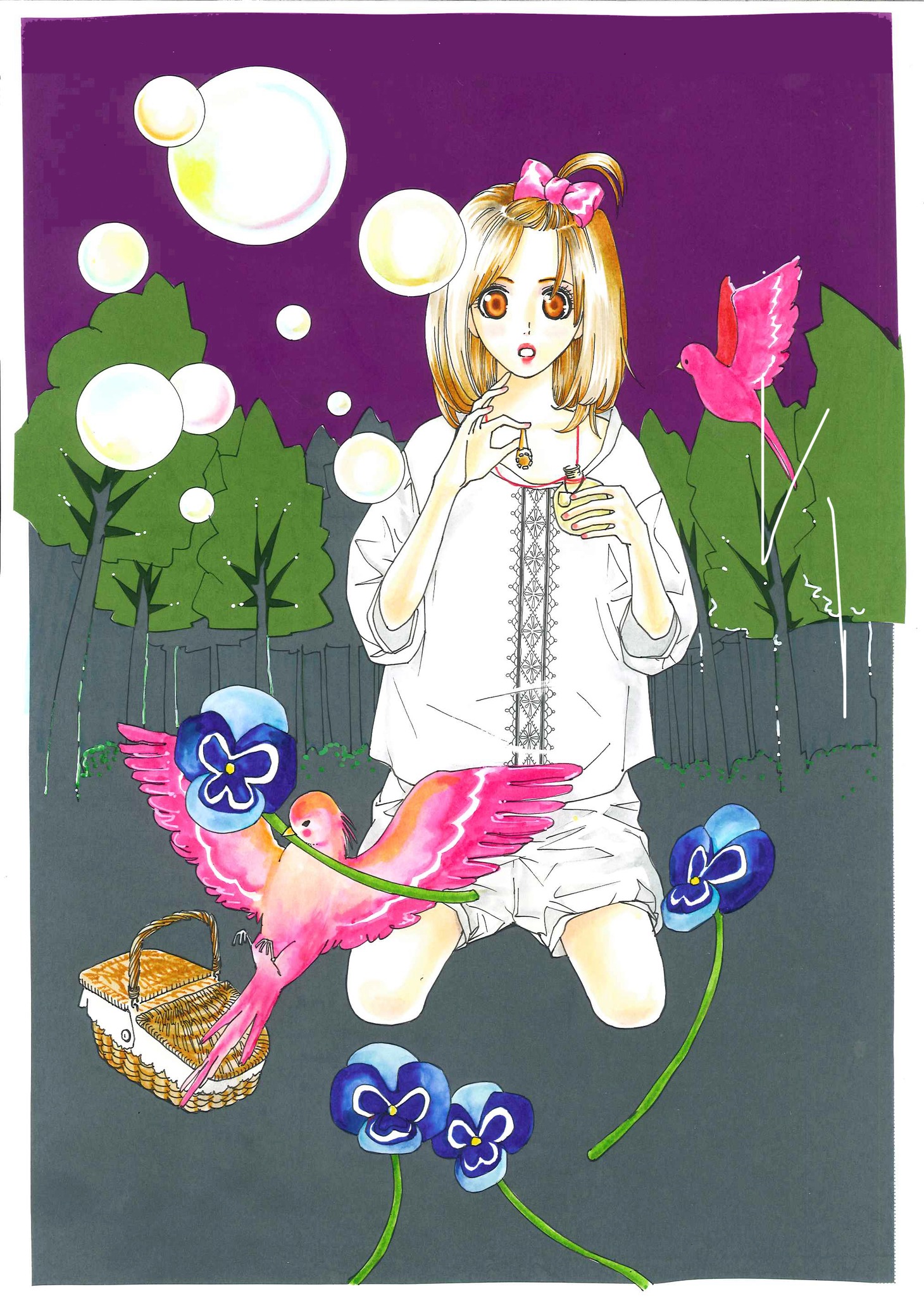 野口ともこの新連載「ラブリージーン」扉イラスト。