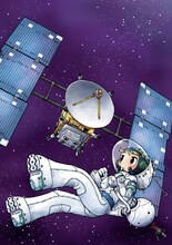 「小惑星探査機はやぶさ帰還記念読本」表紙に使用された、速水螺旋人のイラスト。