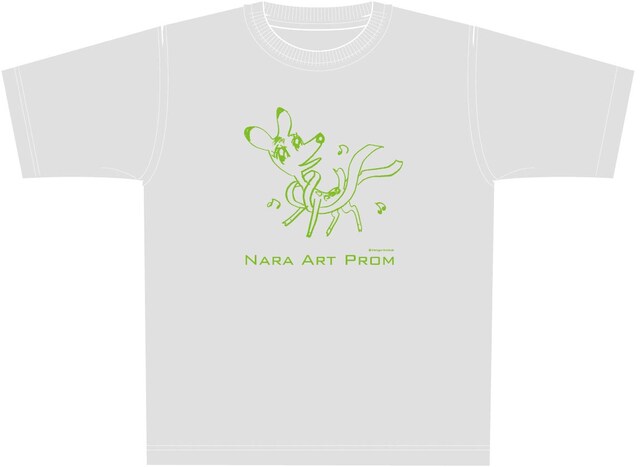しりあがり寿がイラストを手がけた「奈良アートプロム2010」オリジナルTシャツ。羽衣をまとう牡鹿がかわいらしい1枚。