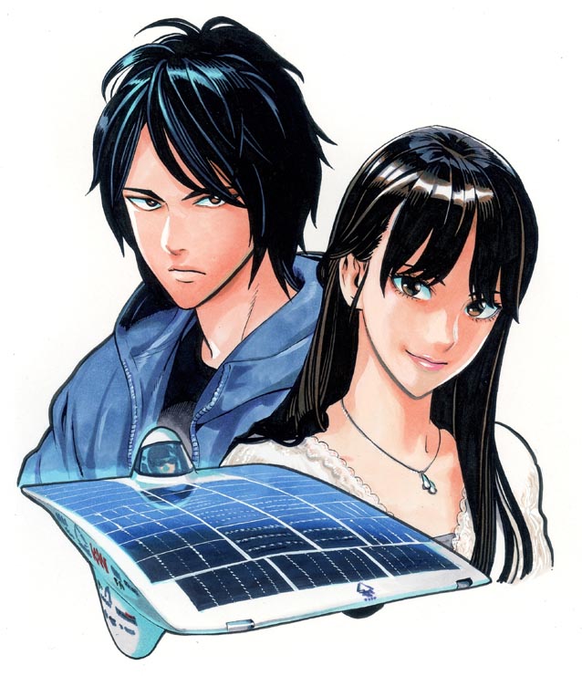 太田垣康男原作、村田雄介作画「曇天・プリズム・ソーラーカー」カット。