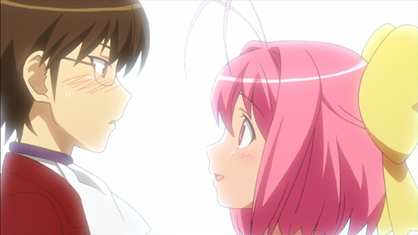 「神のみぞ知るセカイ」アニメの場面写真。主人公・桂木桂馬と中川かのんのツーショット。(C)若木民喜／小学館・落とし神駆け魂隊・テレビ東京