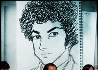 かざま鋭二が描いた、パンチパーマの「島耕作」。パンチパーマは鉄板ネタとして、この後に出てくるお題でも多用された。