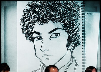 かざま鋭二が描いた、パンチパーマの「島耕作」。パンチパーマは鉄板ネタとして、この後に出てくるお題でも多用された。