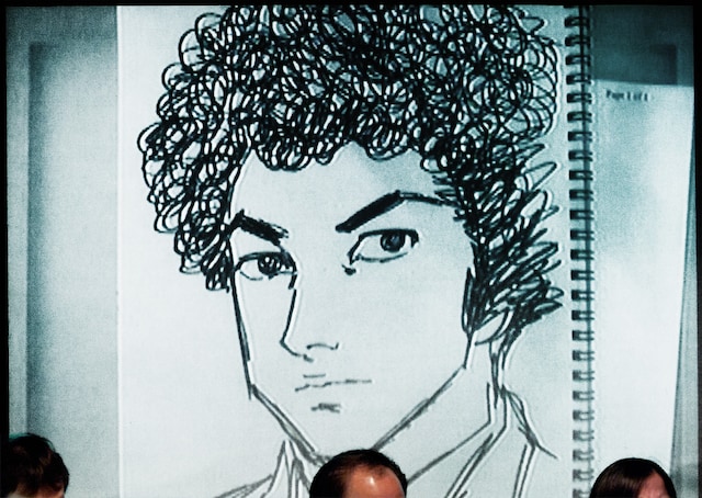 かざま鋭二が描いた、パンチパーマの「島耕作」。パンチパーマは鉄板ネタとして、この後に出てくるお題でも多用された。