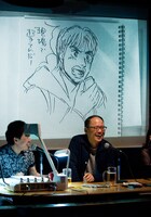 三田が描いた「織田裕二」。さっき描いたアリエッティと、この織田を主役にした恋愛ものをビッグコミックスペリオール（小学館）で描かないかと提案する八巻氏。