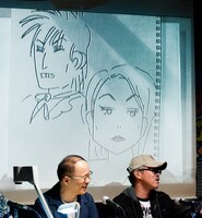 サイバラが描いた「玉置浩二と青田典子」。特徴を捉えている。