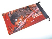 応募者全員サービスのポーチ。「島津豊久」「織田右府信長」「那須資隆与一」漂流者3名が描かれた1枚絵を袋状にしてある。