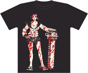 三家本礼「血まみれスケバンチェーンソー」Tシャツ。