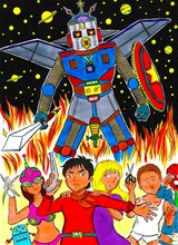 GAINAX公式サイト「SF百景」にて清野とおるが描いたイラスト。彼のSFというイメージを見事に可視化した1枚だ。　（ｃ）GAINAX・清野とおる