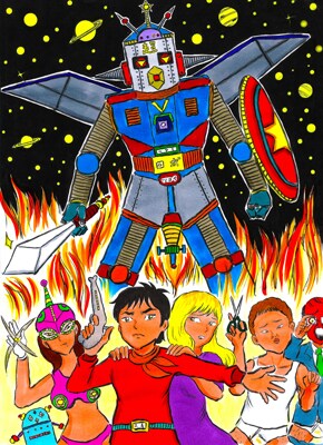 GAINAX公式サイト「SF百景」にて清野とおるが描いたイラスト。彼のSFというイメージを見事に可視化した1枚だ。　（ｃ）GAINAX・清野とおる